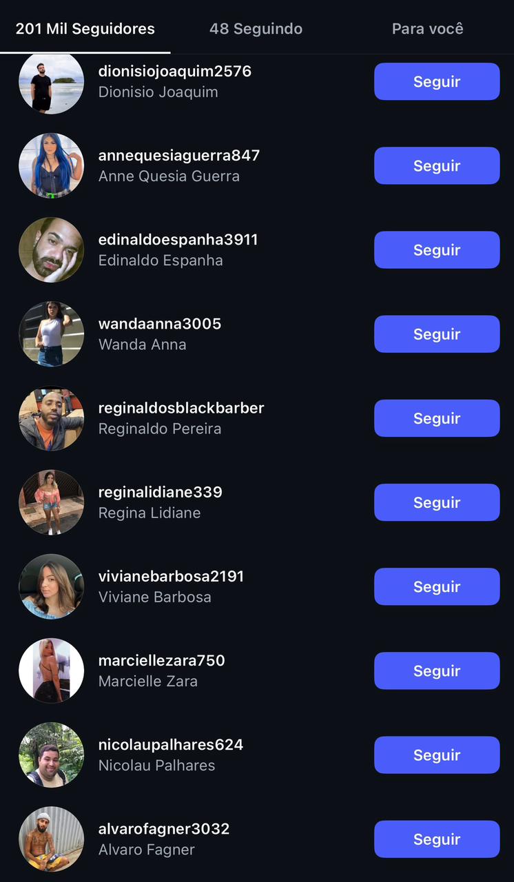 Lista de seguidores brasileiros reais com nomes típicos e fotos de perfil autênticas